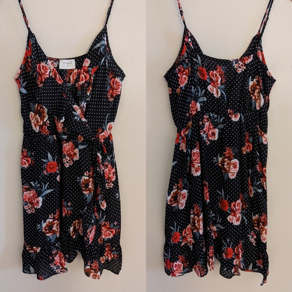 Everly Polka Dot Rose Black Ruffle Dress